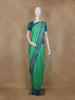 Sea Green Floral Butta Woven Soft Silk Saree with Contrast Teal Blue Zari Border