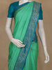 Sea Green Floral Butta Woven Soft Silk Saree with Contrast Teal Blue Zari Border