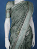 Sea Green Floral Checked Semi Tussar Saree With Silver Zari Border