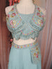 Light Blue Floral Embellished Design Georgette Indo Western Palazzo Suit with Dupatta