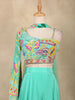 Sea Green Floral Embroidered Design Synthetic Palazzo Suit with Dupatta