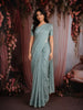 Sea Green Floral Embroidered Raw Silk Saree