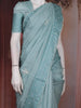 Sea Green Floral Embroidered Raw Silk Saree
