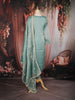 Sea Green Floral Embroidered Tissue Organza Salwar Suit with Dupatta