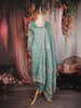 Sea Green Floral Embroidered Tissue Organza Salwar Suit with Dupatta