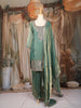 Sea Green Floral Sequins Embroidered Tissue Organza Salwar Suit