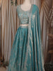 Sea Green Floral Sequins and Zari Embroidered Design Tissue Lehenga With Dupatta