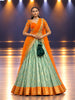 Sea Blue Floral Vine Zari Woven Design Pure Kanchipuram Silk Traditional Wear Dhavani with Contrast Hand Work Designer Blouse