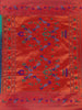 Sea Green Floral Woven Banarasi Silk Saree With Contrast Red Border