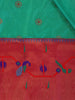Sea Green Floral Woven Banarasi Silk Saree With Contrast Red Border