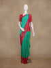 Sea Green Floral Woven Banarasi Silk Saree With Contrast Red Border