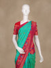 Sea Green Floral Woven Banarasi Silk Saree With Contrast Red Border
