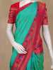 Sea Green Floral Woven Banarasi Silk Saree With Contrast Red Border