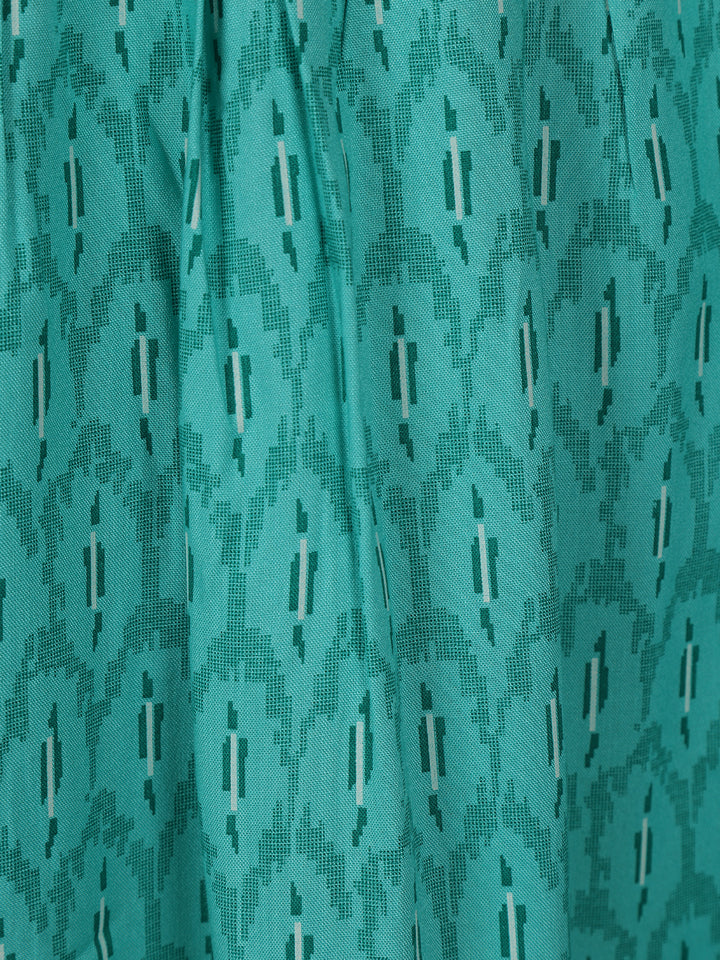Sea Green Geometric Printed Cotton Kurti - Diadem