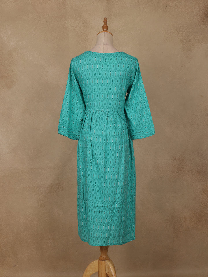 Sea Green Geometric Printed Cotton Kurti - Diadem