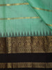 Sea Green Horizontal Striped Zari Woven Design Pure Kanchipuram Silk Saree with Contrast Zari Border