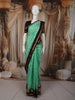 Sea Green Horizontal Striped Zari Woven Design Pure Kanchipuram Silk Saree with Contrast Zari Border