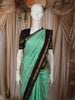 Sea Green Horizontal Striped Zari Woven Design Pure Kanchipuram Silk Saree with Contrast Zari Border