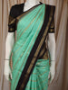 Sea Green Horizontal Striped Zari Woven Design Pure Kanchipuram Silk Saree with Contrast Zari Border