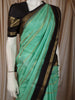 Sea Green Horizontal Striped Zari Woven Design Pure Kanchipuram Silk Saree with Contrast Zari Border
