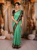 Sea Green Horizontal Striped Zari Woven Design Pure Kanchipuram Silk Saree with Contrast Zari Border