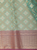 Sea Green Ikat Design Semi Banarasi Saree with Contrast Purple Zari Border