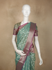 Sea Green Ikat Design Semi Banarasi Saree with Contrast Purple Zari Border