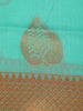 Sea Green Leaf Butta Design Silk Cotton Saree with Contrast Zari Border