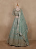 Sea Green Mirror Embroidered Tissue Organza Lehenga With Dupatta