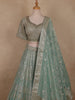 Sea Green Mirror Embroidered Tissue Organza Lehenga With Dupatta