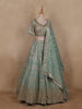 Sea Green Mirror Embroidered Tissue Organza Lehenga With Dupatta