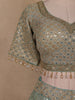 Sea Green Mirror Embroidered Tissue Organza Lehenga With Dupatta