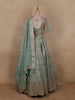 Sea Green Mirror Embroidered Tissue Organza Lehenga With Dupatta