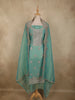 Sea Green Paisley Sequins Embroidered Design Tissue Silk Unstitched Salwar Material with Dupatta