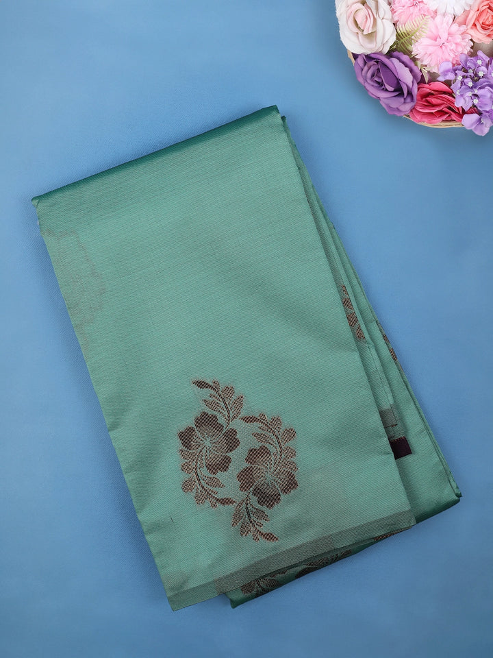 Sea Green Floral Printed Soft Silk Saree - Diadem