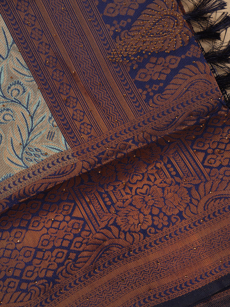 Sea Green Floral Design Tissue Silk Saree - Diadem