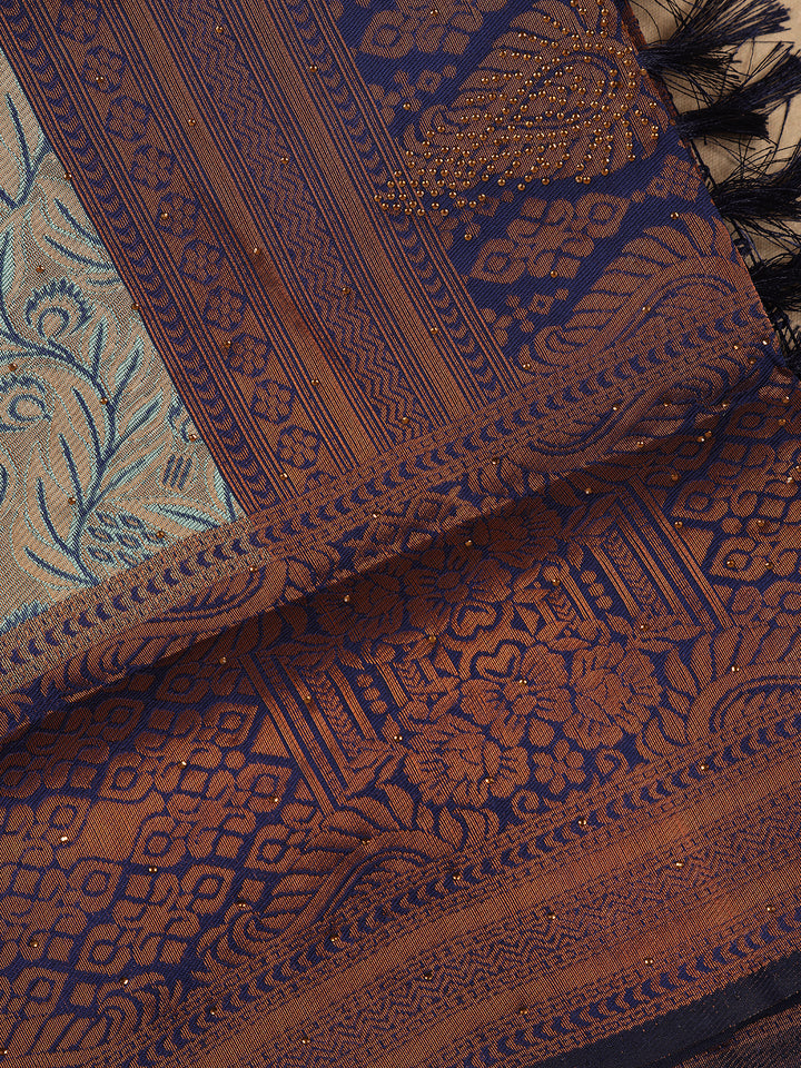 Sea Green Floral Design Tissue Silk Saree - Diadem