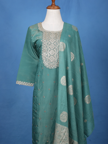 Sea Green Floral Design Emroidery Silk Salwar Suit - Diadem