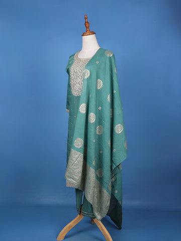 Sea Green Floral Design Emroidery Silk Salwar Suit - Diadem