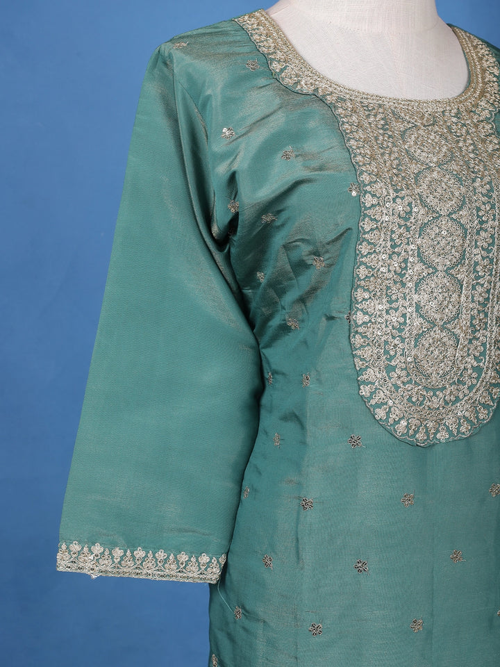 Sea Green Floral Design Emroidery Silk Salwar Suit - Diadem