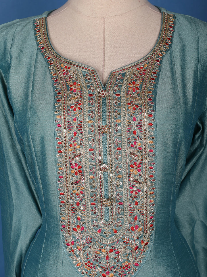 Sea Green Floral Digital Print with Embroidery Georgette Salwar Suit - Diadem