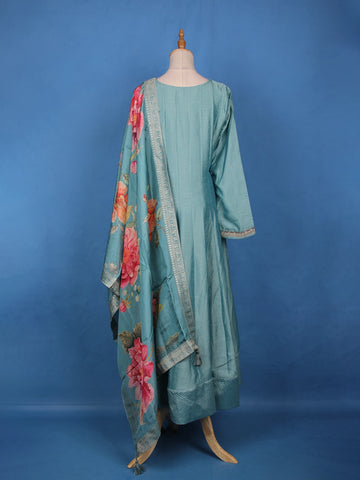 Sea Green Floral Digital Print with Embroidery Georgette Salwar Suit - Diadem