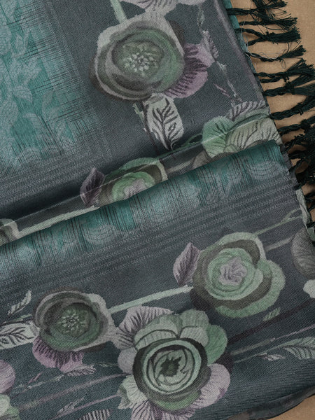 Sea Green Floral Digital Printed Silk Saree - Diadem