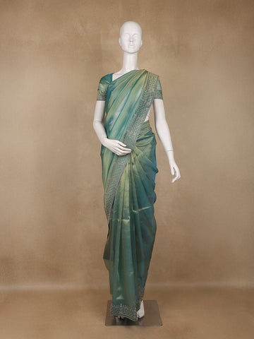 Sea green Solid Design Georgette Saree - Diadem