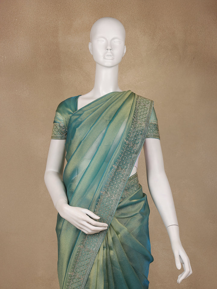 Sea green Solid Design Georgette Saree - Diadem