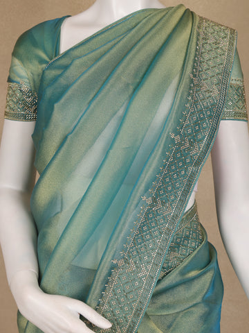 Sea green Solid Design Georgette Saree - Diadem