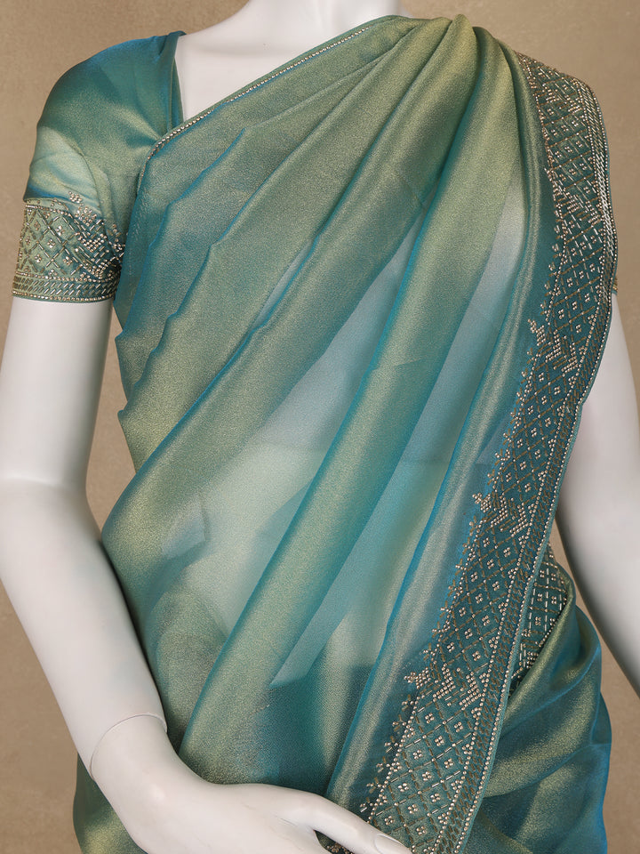 Sea green Solid Design Georgette Saree - Diadem