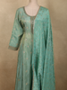 Seafoam Aqua Green Floral Sequins and Zari Embroidered Designed Tissue Silk Anarkali Gown