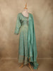 Seafoam Aqua Green Floral Sequins and Zari Embroidered Designed Tissue Silk Anarkali Gown