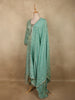 Seafoam Aqua Green Floral Sequins and Zari Embroidered Designed Tissue Silk Anarkali Gown